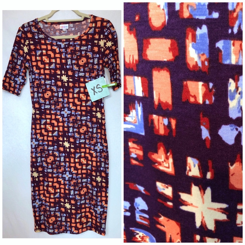 LuLaRoe Julia Dress XS NWT Geometric Print Purple Orange Bodycon …